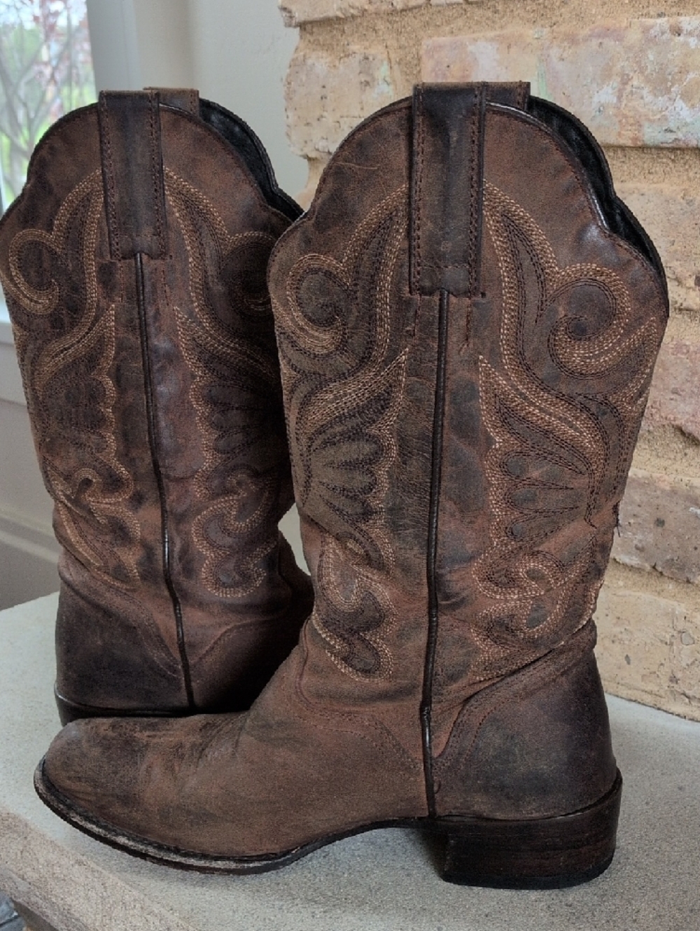 JB DILLON I Brown Leather Snip Toe Embroidered Cowgirl Western Cowboy Boots, 8.5 - Picture 14 of 16